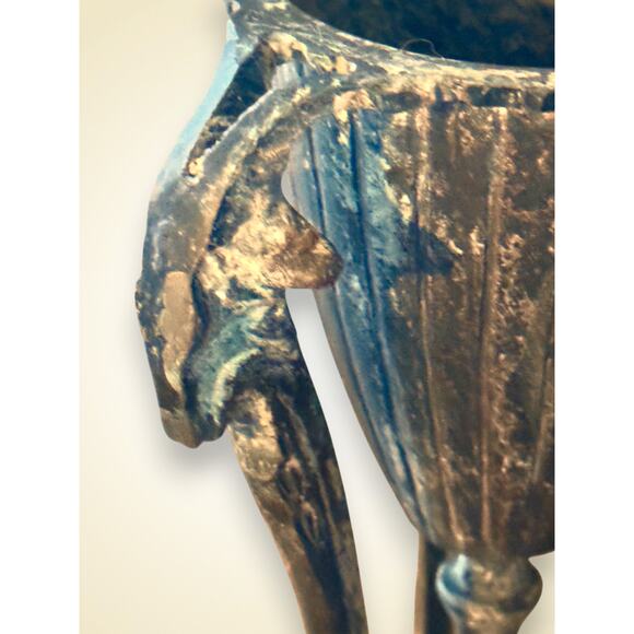 Antique Ram Head Neoclassical Tripod Incense Burner Urn 9 Inch - Picture 3 of 11